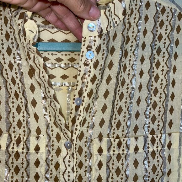 Valerie Khalfon Womens Dress Size Large Yellow Maxi Button Down Pockets - Picture 5 of 10